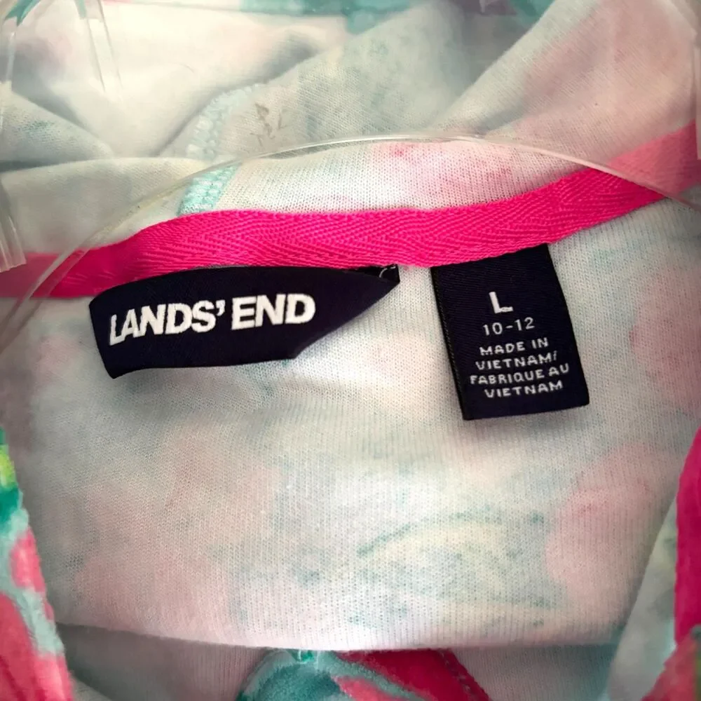 Lands' End Girls L 10-12 Terry Swim Cover Up Hoodie Tropical Floral Pocket #13